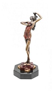 A Bronzed and Painted Metal Figure of a Woman, Height 21 5/8 inches.