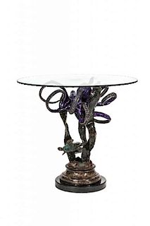 A Cold Painted Bronze Occasional Table, John Townsend (American, 20th/21st Century), Height 32 3/4 x diameter 35 1/2 inches.