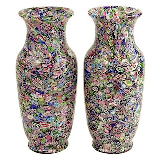 Pair of Extremely Rare Antique Clichy Scramble Millefiori Vases.