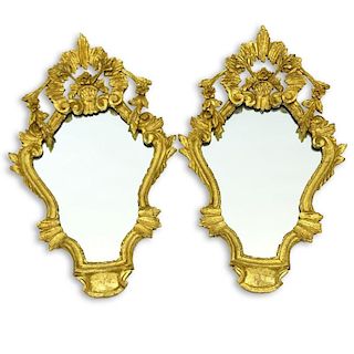 Pair Mid 20th Century Italian Decorative Giltwood Mirrors.