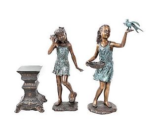 A Pair of Bronzed Metal Figures of Young Girls, Height of taller 41 inches.