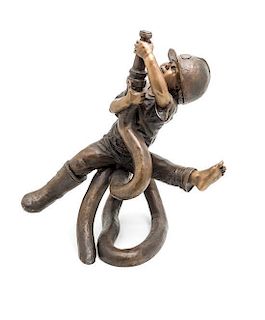 A Pair of Bronzed Metal Figures of Children at Play, Height 21 inches.