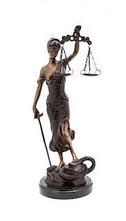 A Bronze Figure of Lady Justice, Height 17 3/4 inches.