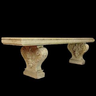 19th Century Carved Carrera Marble Garden Bench.