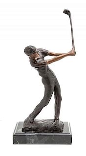 A Bronze Figure of a Golfer, Height 14 1/4 inches.