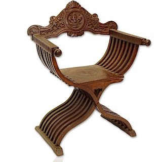 19/20th Century Carved Wood Savonarola Chair.