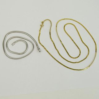 Two (2) 14 Karat Gold Necklaces, One White Gold, One Yellow Gold.