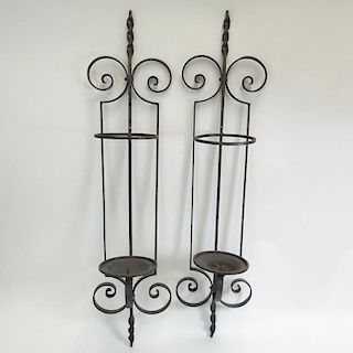 Pair Wrought Iron Pricket Candle Sconces.