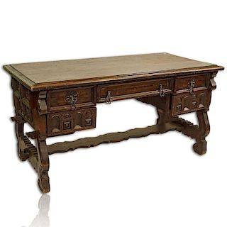17th Century Spanish Style Carved Hardwood Desk.