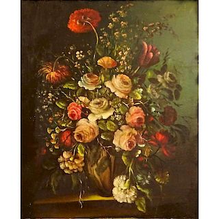 20th Century Oil on Canvas, Still Life with Flowers.