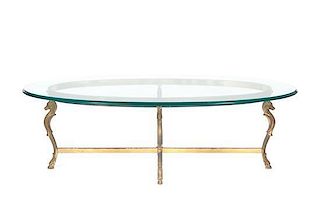 A Brass and Glass Table, Height 16 x width 48 inches.