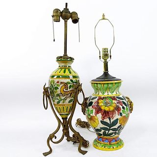 Two (2) Vintage Majolica Lamps.