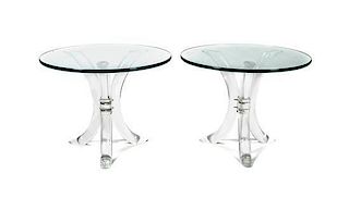 A Pair of Contemporary Lucite and Glass-Top Side Tables, Height 15 1/2 inches.