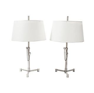 A Pair of Chrome Table Lamps, Height 31 inches.