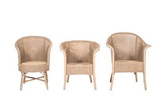A Collection of Three Lloyd Loom Chairs, Height of tallest 31 1/8 inches.