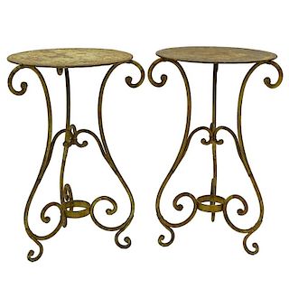 Pair of Early 20th Century Painted Wrought Iron Garden Tables.