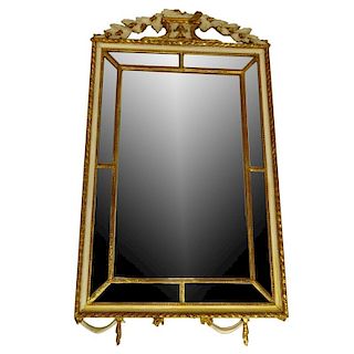 20th Century Italian Carved Painted and Parcel Gilt Mirror.