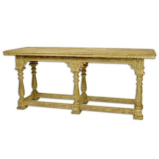 20th Century Italian Style Limed Mahogany Trestle table.