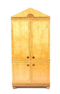 An Inlaid Maple Armoire, Height 85 1/4 x width 40 x depth 20 inches.