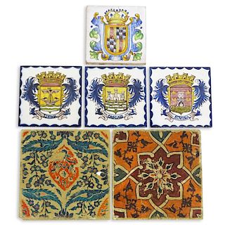 Lot of 6 Antique Majolica Pottery Tiles.