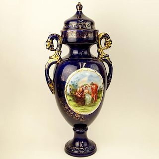 Mid 20th Century Italian Porcelain Hand Painted and Transferred Decorated Urn.