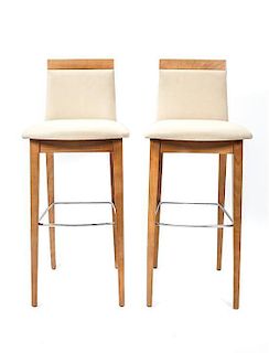 Two Sedan Beech Bar Stools, Height 41 3/4 inches.