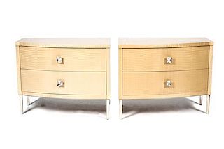 A Pair of Contemporary Beechwood Bedside Cabinets, Height 25 3/8 x width 32 x depth 20 1/8 inches.