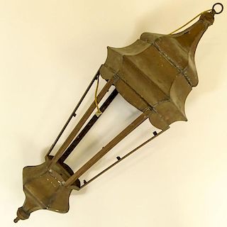 Antique Copper Hanging Lantern, Electrified.