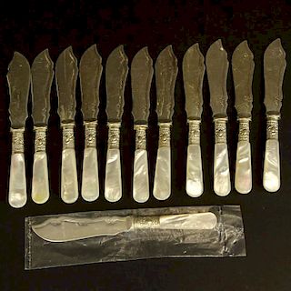 Twelve (12) Vintage Sheffield Silver Plate and Mother of Pearl Butter Knives.