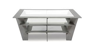 A Contemporary Steel and Glass Top Coffee Table, Height 16 x width 40 x depth 48 inches.