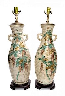 A Pair of Ceramic Table Lamps, Height 20 inches.