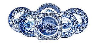 A Collection of Blue and White Ceramic Plates, Diameter of largest 10 1/2 inches.