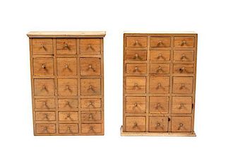 A Pair of Oak Spice Cabinets, Height 21 x width 14 1/2 x depth 4 3/4 inches.