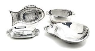 A Collection of Twelve Aluminium Serving Pieces, Length of largest 25 inches.