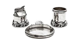 A Silver Three-Piece Smoking Set, Height of first 2 inches.