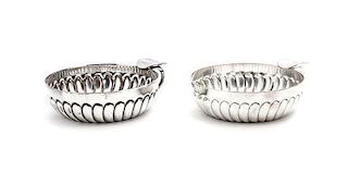 A Pair of Silver-Plate Ashtrays, Length 3 7/8 inches.