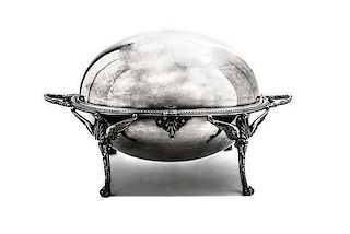 A Silver-Plate Breakfast Warmer, Height 8 1/4 x length over handles 14 1/4 inches.