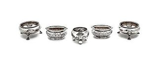 Five English Silver Salt Cellars, Diameter of widest 2 1/2 inches.