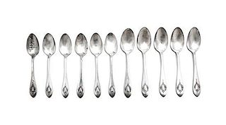 Eleven American Silver Spoons, Length 5 5/8 inches.
