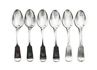 A Group of Six German Silver Serving Spoons, Length 8 1/4 inches.