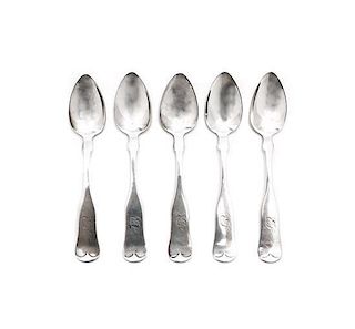Five American Silver Lunch Spoons, Length 6 1/8 inches.