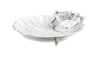 An American Silver-Plate Shell Form Dish, Height 3 x length 11 3/4 inches.
