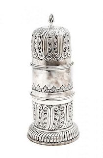 An American Silver Sugar Caster, Height 7 inches.