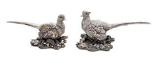 A Pair of Decorative Silver Figures of Pheasant-Form Table Ornaments, Height 4 1/4 inches.