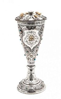 An Indo-Persian Silver Kiddush Cup, Height 8 1/4 inches.
