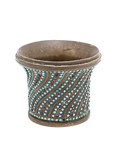 An Indo-Persian Stone Studded Bronze Cup, Height 2 5/8 inches.