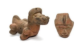 A Pair of Pre-Columbian Pottery Articles, Length of larger 4 inches.