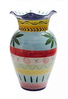 A Mexican Pottery Vase, Height 21 1/2 inches.