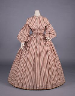 ROLLER PRINTED COTTON DAY DRESS, 1855-1865