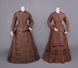 TWO BROWN SILK DAY DRESSES, LATE 1870s